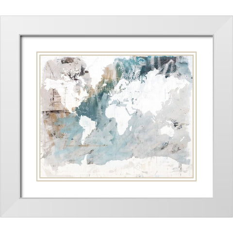Neutral World Map White Modern Wood Framed Art Print with Double Matting by Youngstrom, Kent