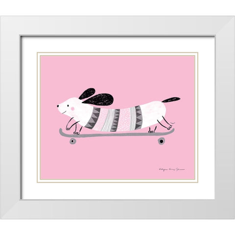 Pink Dog White Modern Wood Framed Art Print with Double Matting by Kucwaj-Tybur, Kasia
