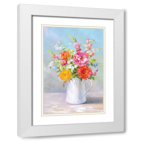 Country Bouquet II White Modern Wood Framed Art Print with Double Matting by Nai, Danhui