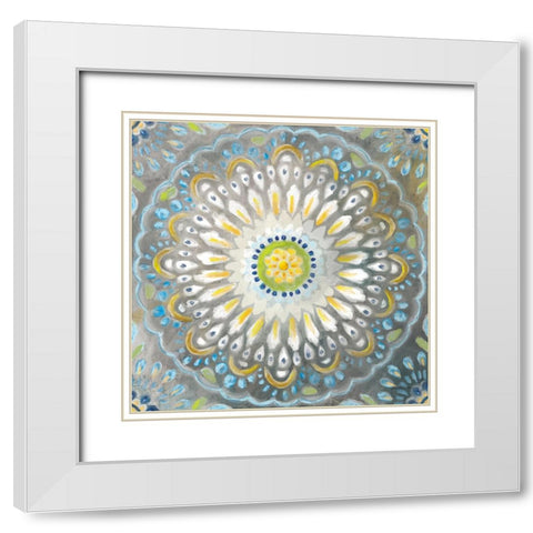 Rosette Mandala White Modern Wood Framed Art Print with Double Matting by Nai, Danhui