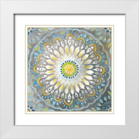 Rosette Mandala White Modern Wood Framed Art Print with Double Matting by Nai, Danhui