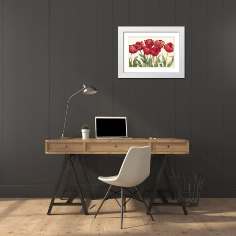 Ruby Tulips Wag White Modern Wood Framed Art Print with Double Matting by Rowan, Carol