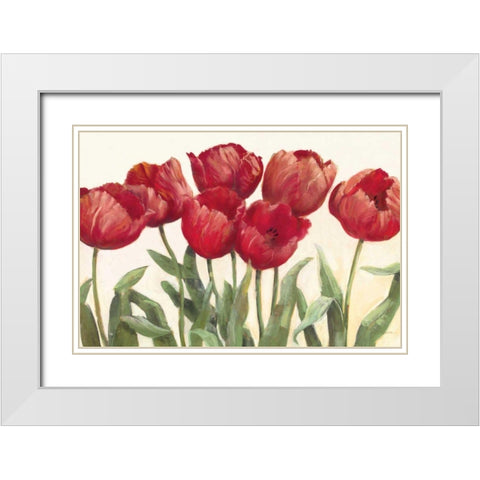 Ruby Tulips Wag White Modern Wood Framed Art Print with Double Matting by Rowan, Carol