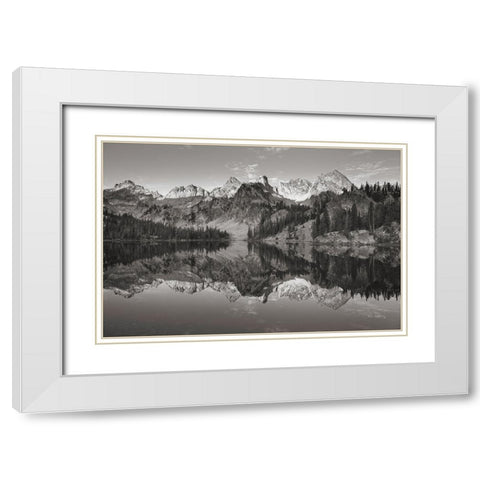 Alice Lake Sawtooth Mountains Idaho BW White Modern Wood Framed Art Print with Double Matting by Majchrowicz, Alan