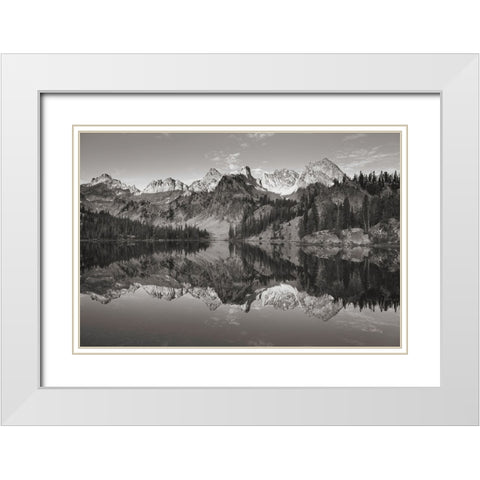 Alice Lake Sawtooth Mountains Idaho BW White Modern Wood Framed Art Print with Double Matting by Majchrowicz, Alan