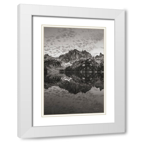 Baron Lake Monte Verita Peak Sawtooh Mountains I BW White Modern Wood Framed Art Print with Double Matting by Majchrowicz, Alan