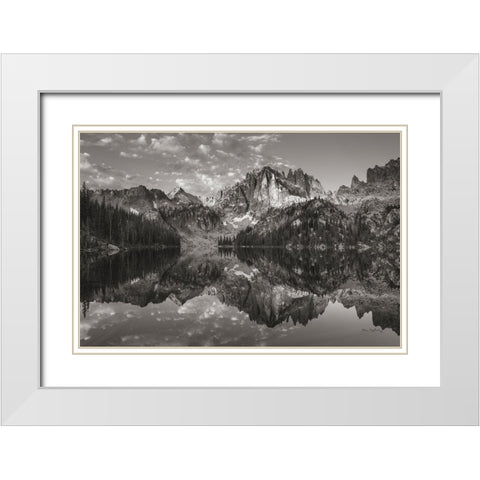 Baron Lake Monte Verita Peak Sawtooh Mountains II BW White Modern Wood Framed Art Print with Double Matting by Majchrowicz, Alan