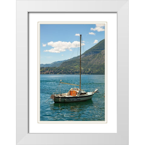 Lake Como Boats II White Modern Wood Framed Art Print with Double Matting by Aledanda
