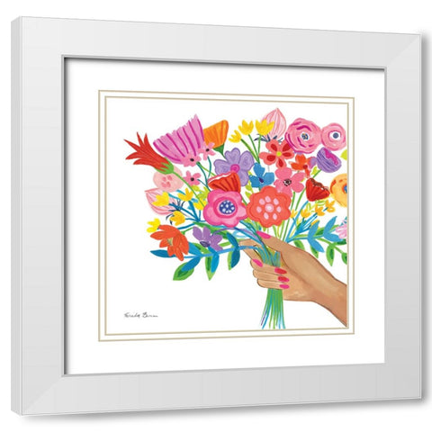 Bunch of Flowers White Modern Wood Framed Art Print with Double Matting by Zaman, Farida