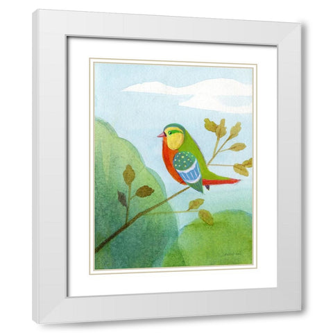 Colorful Birds II White Modern Wood Framed Art Print with Double Matting by Nai, Danhui