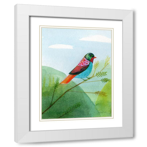 Colorful Birds IV White Modern Wood Framed Art Print with Double Matting by Nai, Danhui