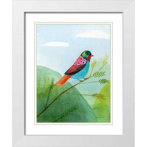 Colorful Birds IV White Modern Wood Framed Art Print with Double Matting by Nai, Danhui