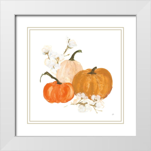 Pumpkins and Cotton II White Modern Wood Framed Art Print with Double Matting by Paschke, Chris