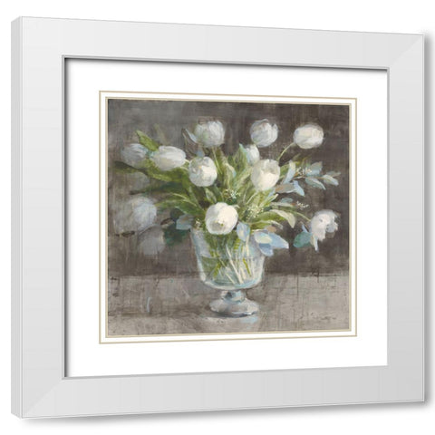 Serene Tulips White Modern Wood Framed Art Print with Double Matting by Nai, Danhui