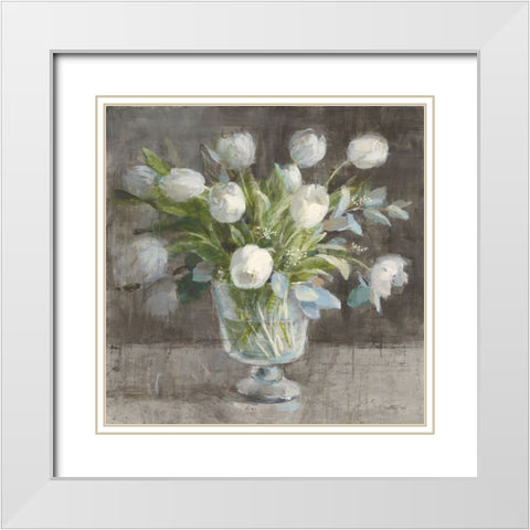 Serene Tulips White Modern Wood Framed Art Print with Double Matting by Nai, Danhui