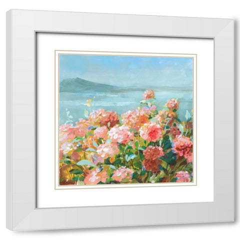 Coastal Dahlias II White Modern Wood Framed Art Print with Double Matting by Nai, Danhui