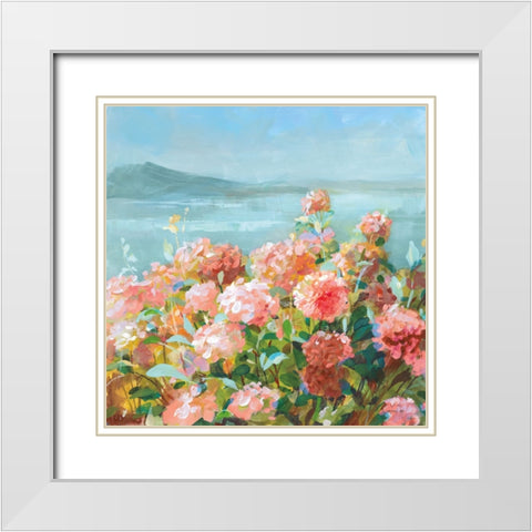 Coastal Dahlias II White Modern Wood Framed Art Print with Double Matting by Nai, Danhui