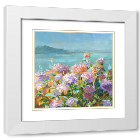 Beach Hydrangeas White Modern Wood Framed Art Print with Double Matting by Nai, Danhui