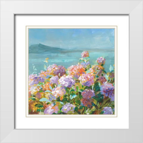 Beach Hydrangeas White Modern Wood Framed Art Print with Double Matting by Nai, Danhui