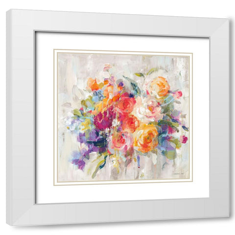 Sun Drenched Bouquet Autumn White Modern Wood Framed Art Print with Double Matting by Nai, Danhui