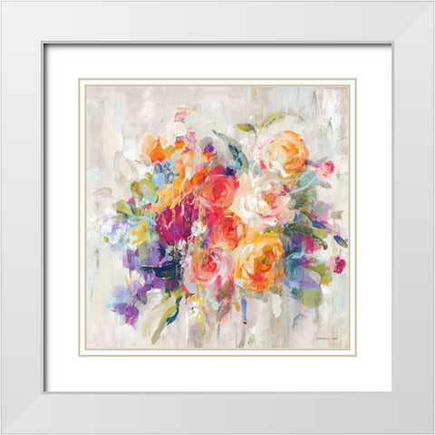 Sun Drenched Bouquet Autumn White Modern Wood Framed Art Print with Double Matting by Nai, Danhui