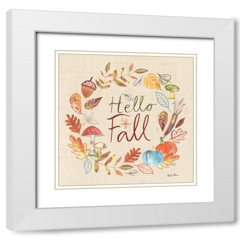 Hello Fall I Sq Burlap White Modern Wood Framed Art Print with Double Matting by Zaman, Farida