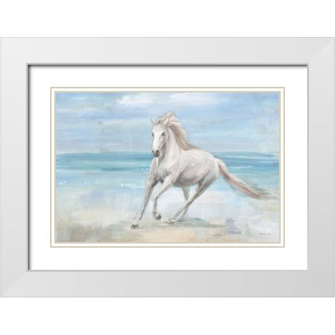 Gallop on the Beach White Modern Wood Framed Art Print with Double Matting by Nai, Danhui