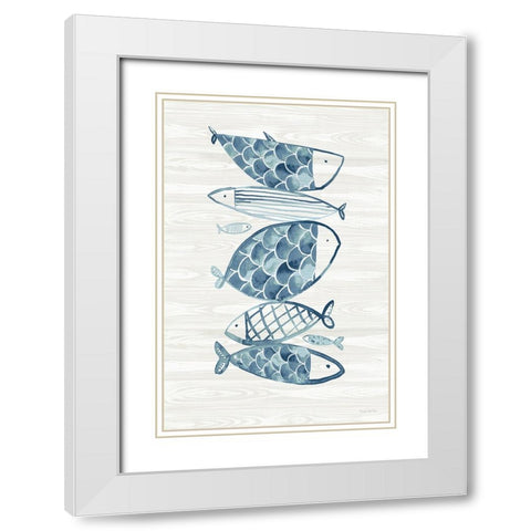 Driftwood Blue Fish I White Modern Wood Framed Art Print with Double Matting by Charro, Mercedes Lopez