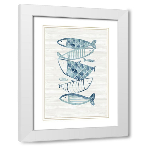 Driftwood Blue Fish II White Modern Wood Framed Art Print with Double Matting by Charro, Mercedes Lopez