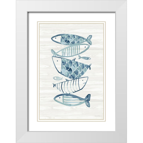 Driftwood Blue Fish II White Modern Wood Framed Art Print with Double Matting by Charro, Mercedes Lopez