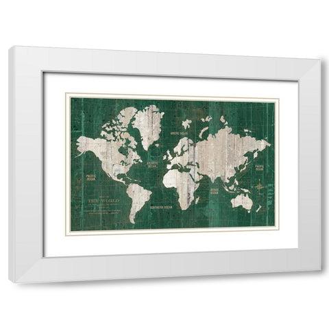 Old World Map Green White Modern Wood Framed Art Print with Double Matting by Wild Apple Portfolio