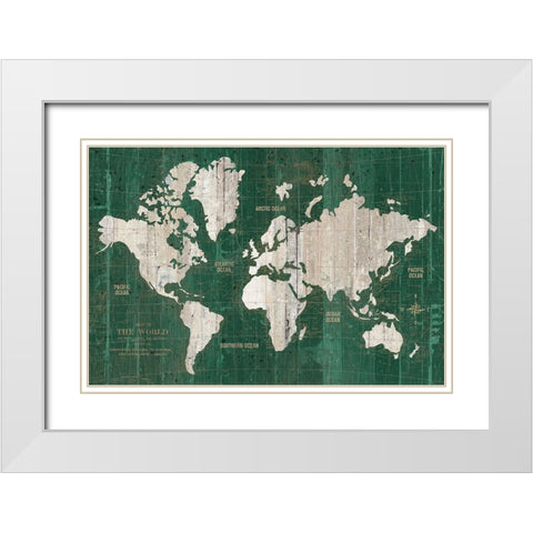 Old World Map Green White Modern Wood Framed Art Print with Double Matting by Wild Apple Portfolio
