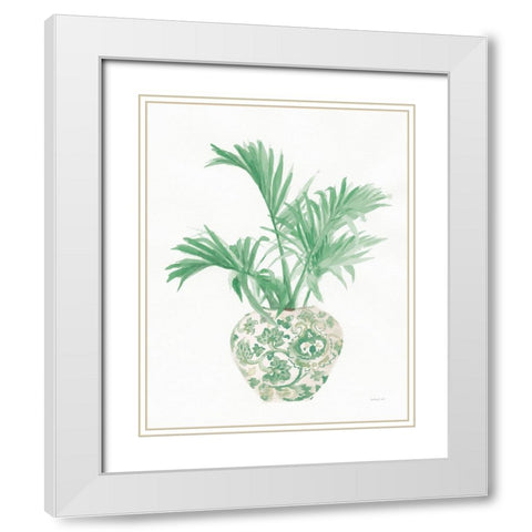 Palm Chinoiserie II Pink Green White Modern Wood Framed Art Print with Double Matting by Nai, Danhui