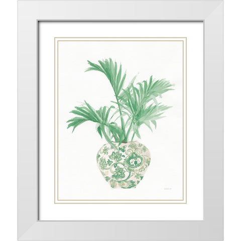 Palm Chinoiserie II Pink Green White Modern Wood Framed Art Print with Double Matting by Nai, Danhui