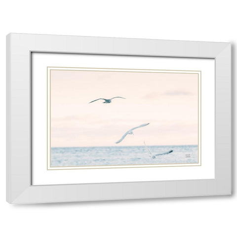 Sunset Flocks White Modern Wood Framed Art Print with Double Matting by Larson, Nathan