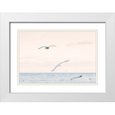Sunset Flocks White Modern Wood Framed Art Print with Double Matting by Larson, Nathan