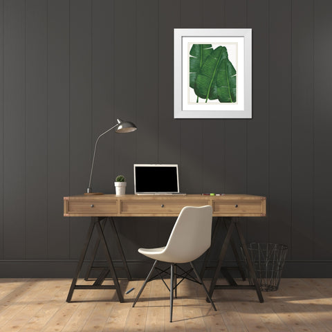 Emerald Banana Leaves II White Modern Wood Framed Art Print with Double Matting by Penner, Janelle