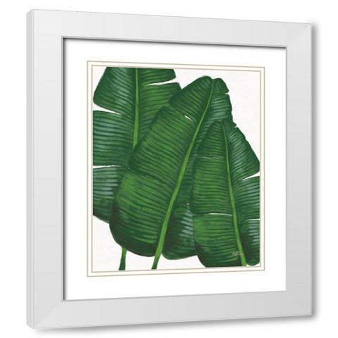 Emerald Banana Leaves II White Modern Wood Framed Art Print with Double Matting by Penner, Janelle