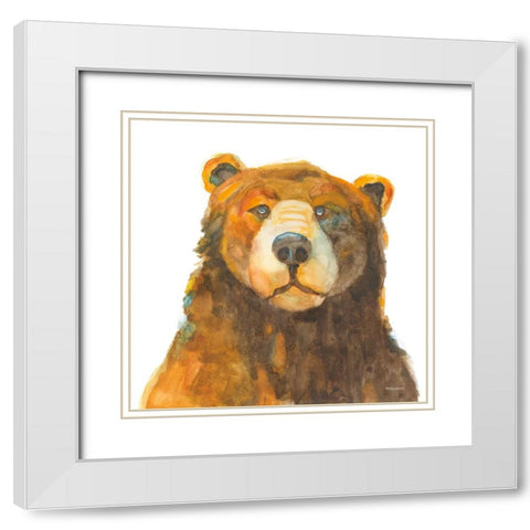 Friendly Bear White Modern Wood Framed Art Print with Double Matting by Ferguson, Kathy