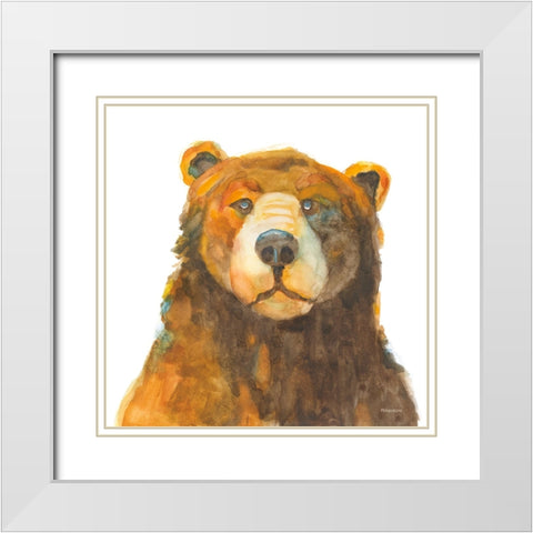 Friendly Bear White Modern Wood Framed Art Print with Double Matting by Ferguson, Kathy