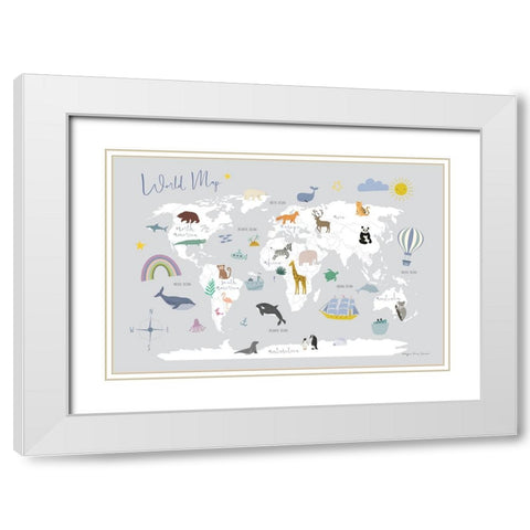 Explore the World Map Gray White Modern Wood Framed Art Print with Double Matting by Kucwaj-Tybur, Kasia