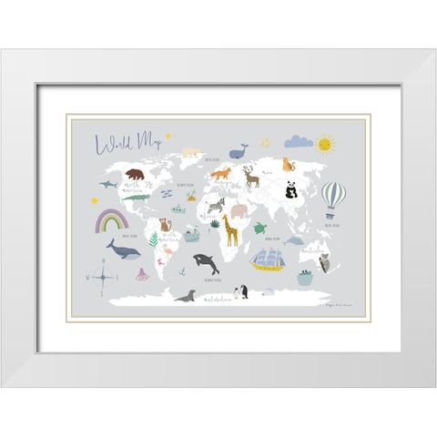 Explore the World Map Gray White Modern Wood Framed Art Print with Double Matting by Kucwaj-Tybur, Kasia