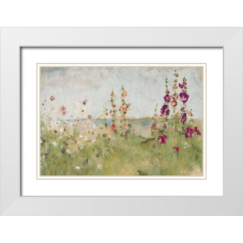 Hollyhocks by the Sea White Modern Wood Framed Art Print with Double Matting by Blum, Cheri