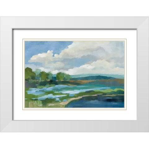 Blue Coastal Flowers White Modern Wood Framed Art Print with Double Matting by Vassileva, Silvia