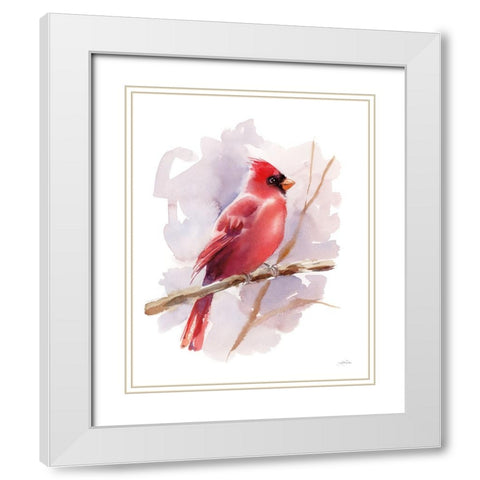 Winter Cardinal White Modern Wood Framed Art Print with Double Matting by Pete, Katrina
