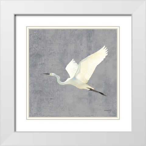 Egret Alighting II Flipped Gray No Grass White Modern Wood Framed Art Print with Double Matting by Lovell, Kathrine