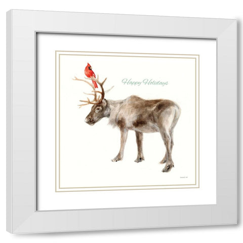 Reindeer Friends v2 White Modern Wood Framed Art Print with Double Matting by Nai, Danhui