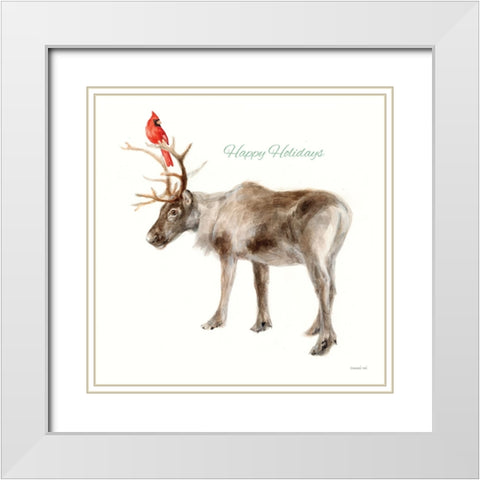 Reindeer Friends v2 White Modern Wood Framed Art Print with Double Matting by Nai, Danhui