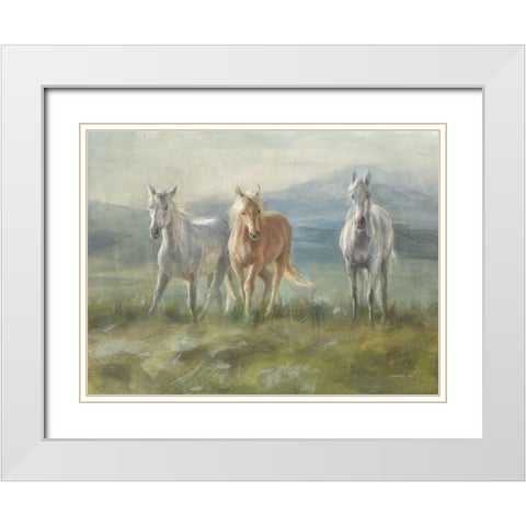 Rangeland Horses White Modern Wood Framed Art Print with Double Matting by Nai, Danhui