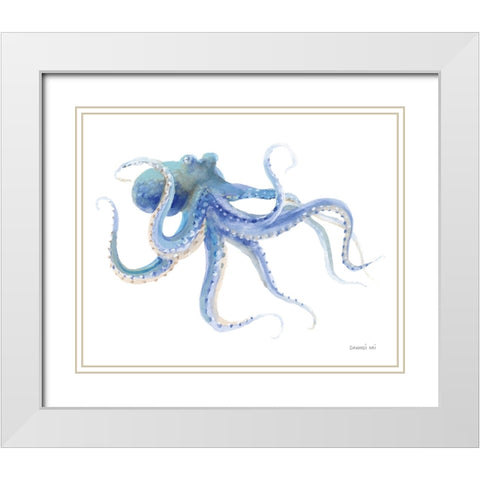 Undersea Octopus White Modern Wood Framed Art Print with Double Matting by Nai, Danhui